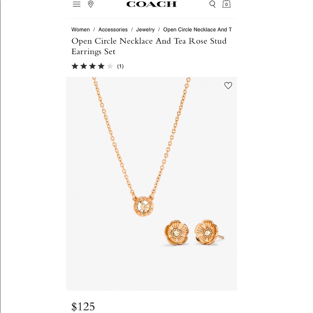Coach Necklace and Tea Rose Stud Earring Set